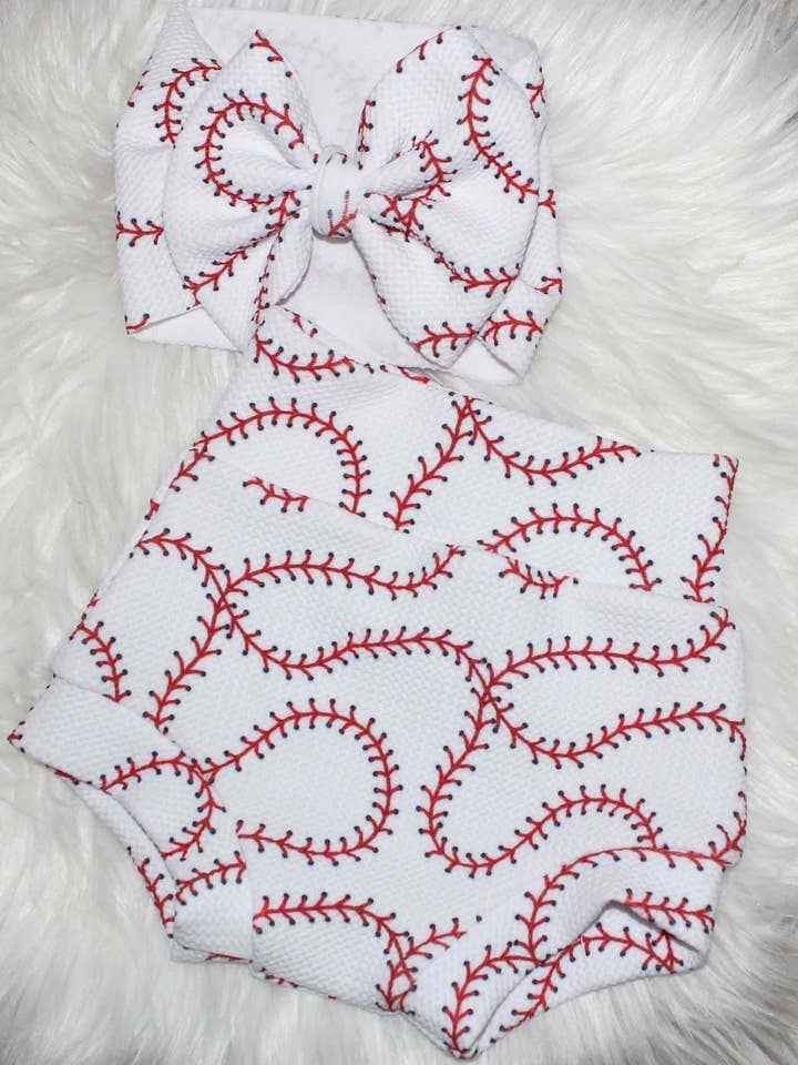 Baseball Bummie and Bow Outfit for wholesale by Sew Southern Kids Couture