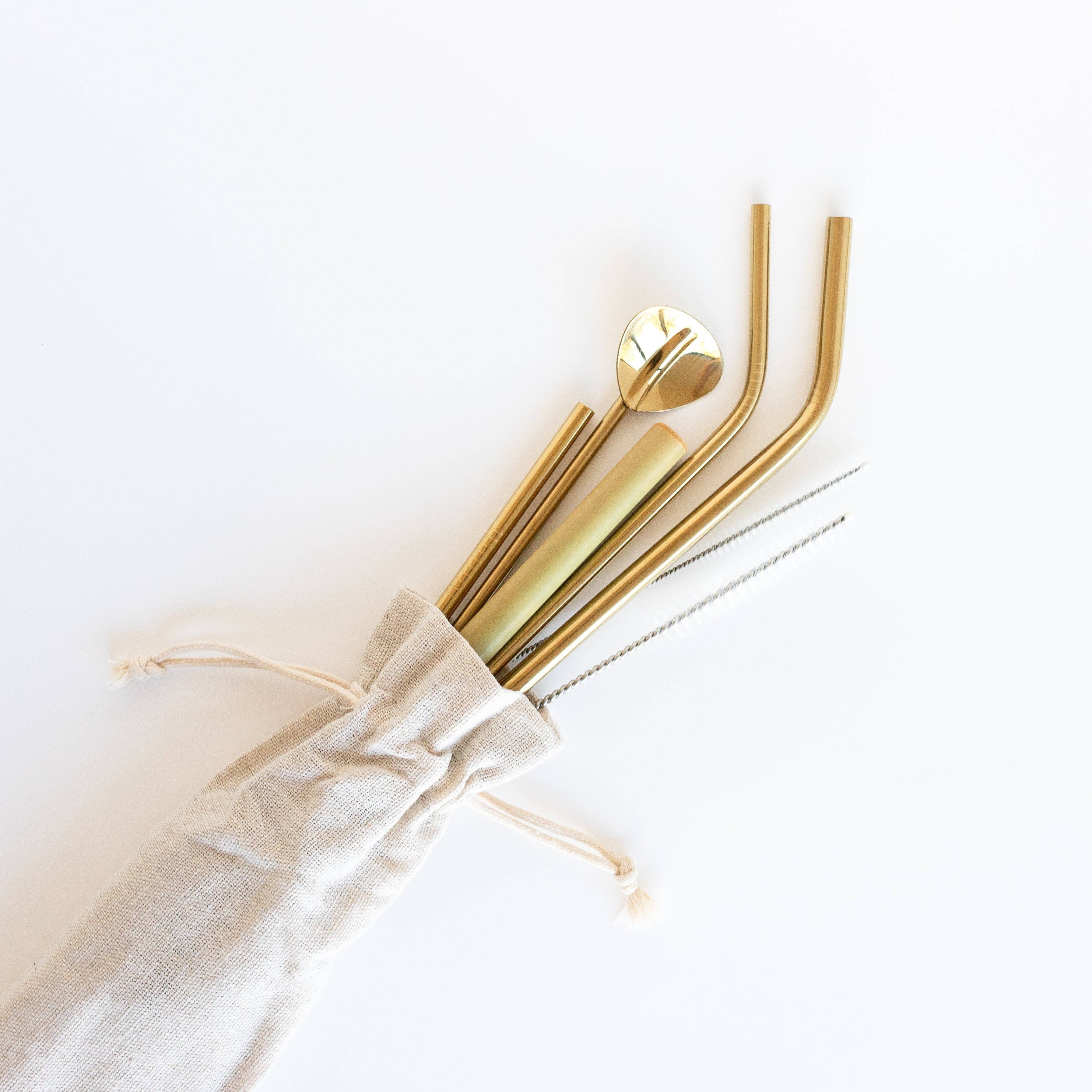 Being Co. - Venta al por mayor Pajitas para beber - Juego de pajitas doradas con bolsa de tela ecológica gratuita4