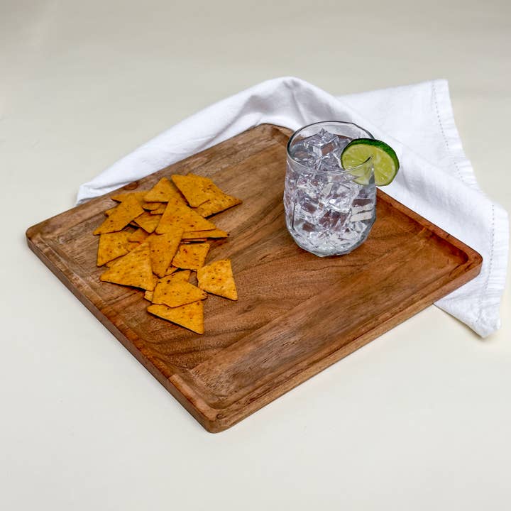 India Handicrafts Inc - Wholesale Serving Tray - Rustic Wood Square Serving Tray - LG