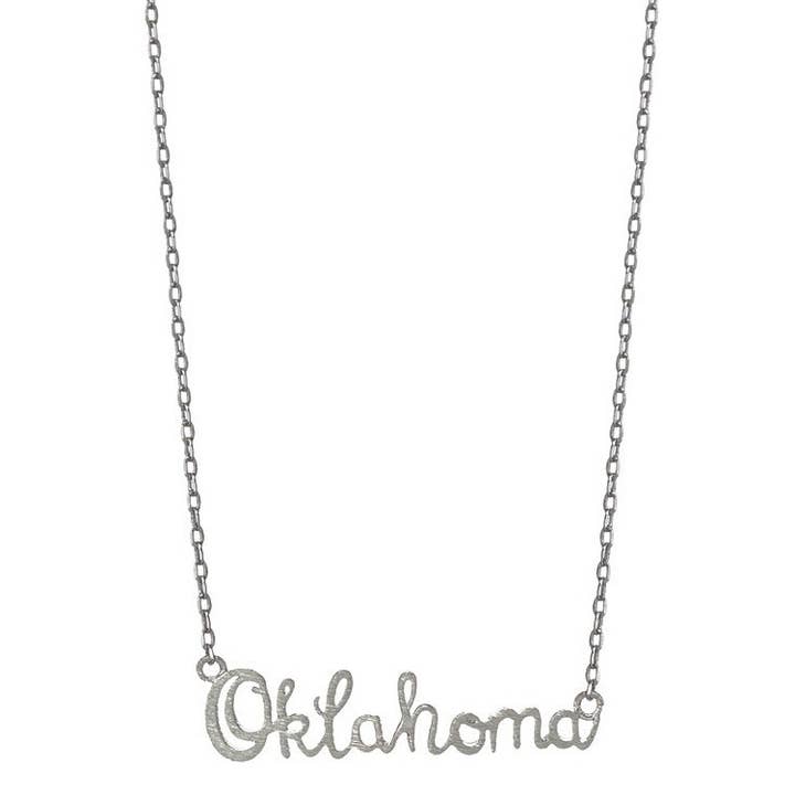 OKLAHOMA SCRIPT PENDANT NECKLACE for wholesale by Girly