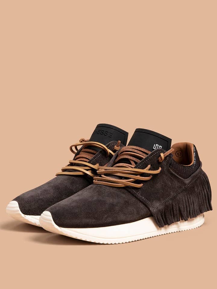 Esseutesse Suede Fringe Sneaker - Charcoal for wholesale on Faire