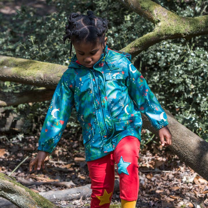 Midnight Jungle Waterproof Recycled Raincoat for wholesale on Faire