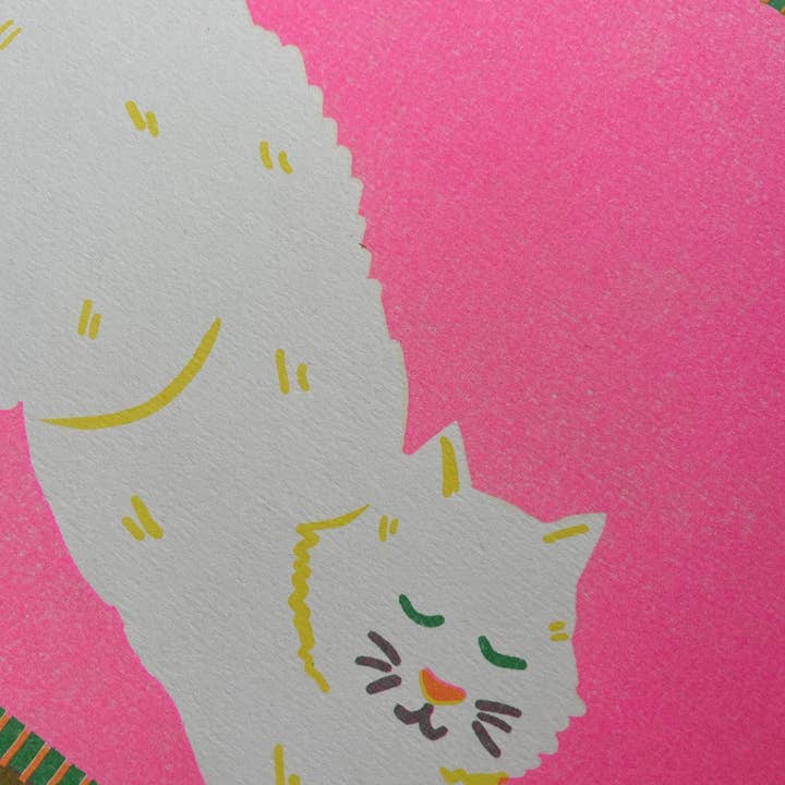 naomi wilkinson illustration – wholesale Art print – White Cat Riso Print A41