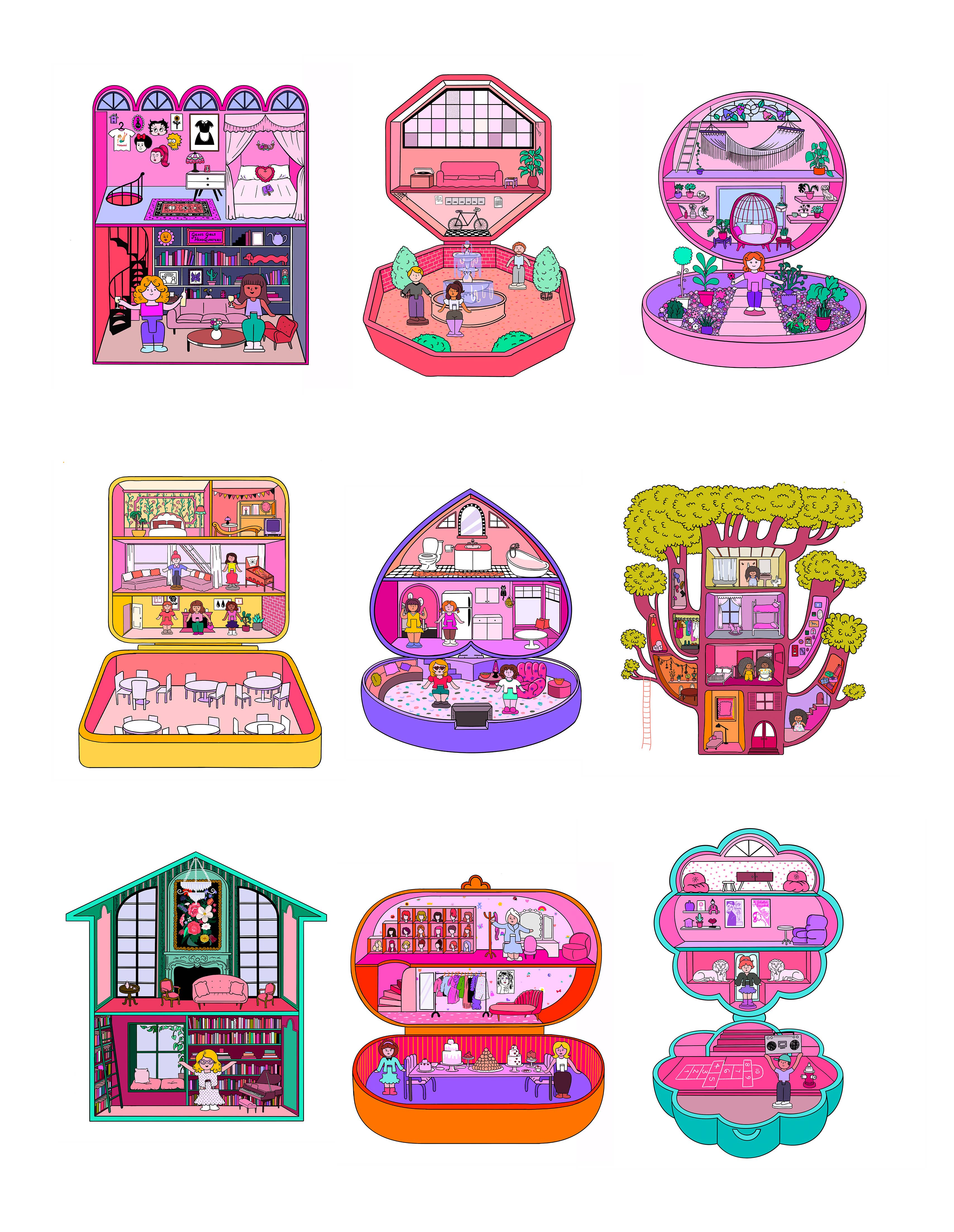 Sio Gallagher - Wholesale Art Print - Polly Pocket multiple homes print1