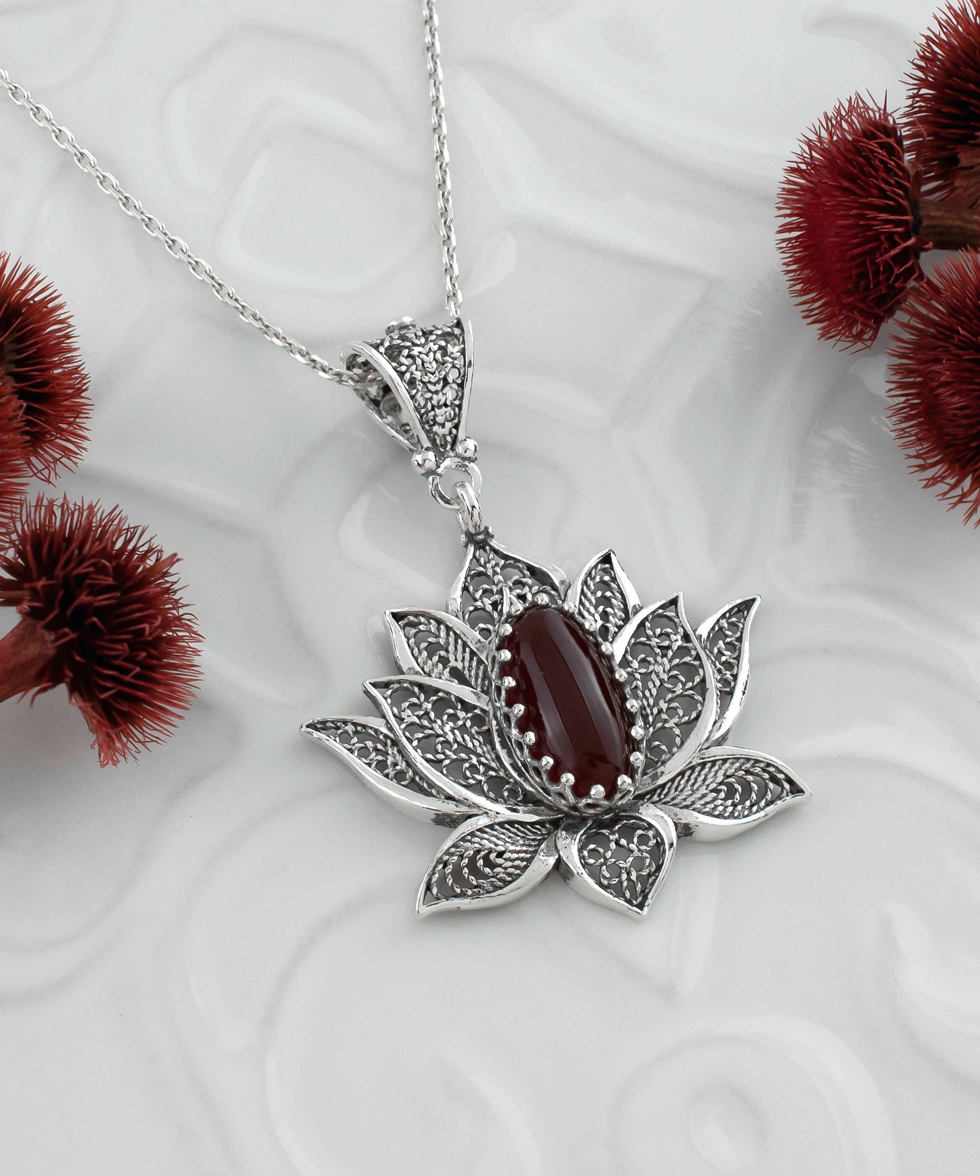 Filigranist Jewelry - Wholesale Pendant/Charm Necklace - Sterling Silver  Lotus Carnelian Pendant Necklace3