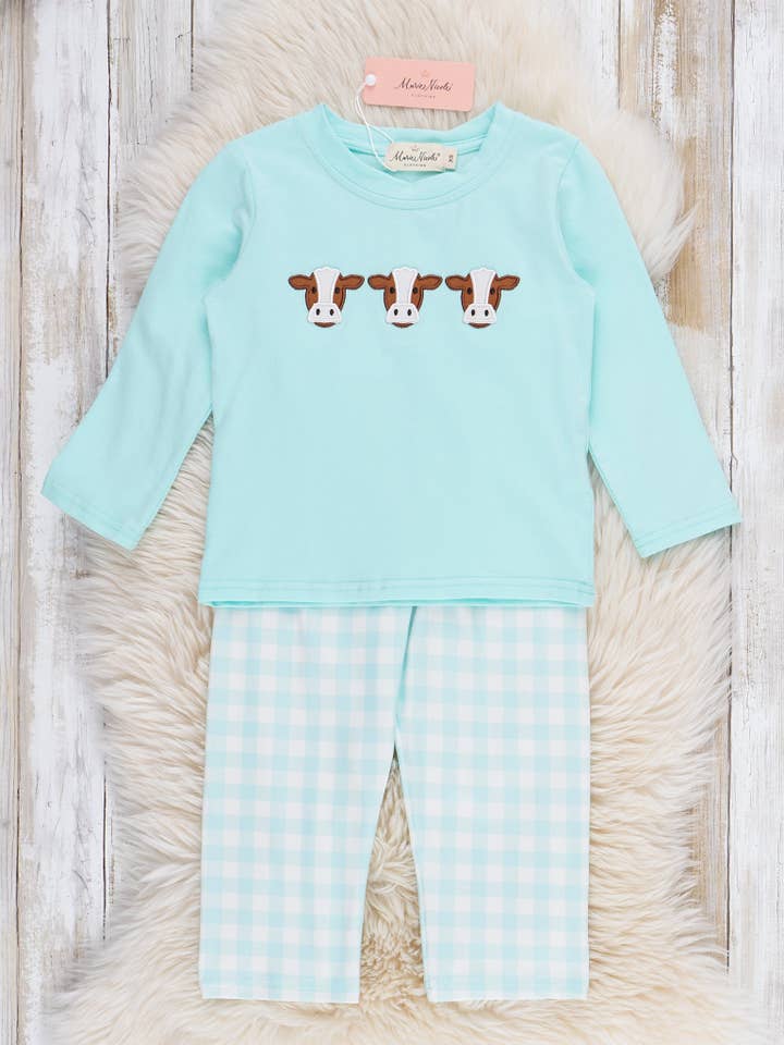 Marie Nicole Clothing - Wholesale Top & Pant Set - Kids - Happy Moo Days Plaid Outfit