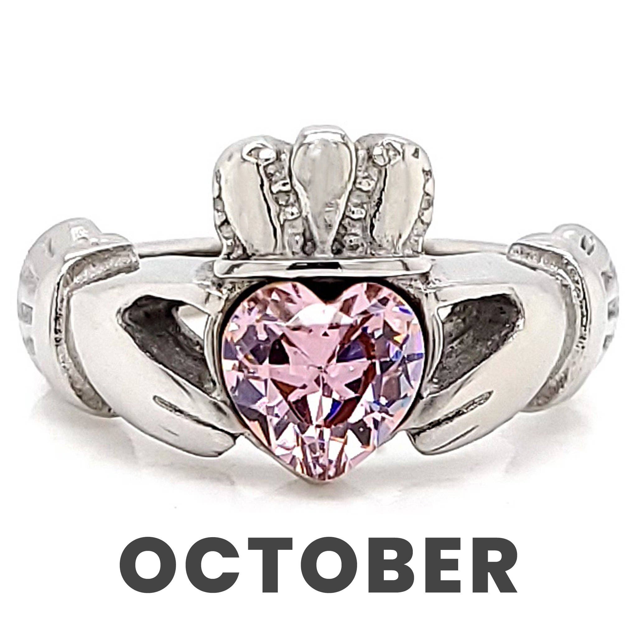 WJW – wholesale Multi-stone ring – White Gold over Brass Claddagh with CZ Birthstone Ring 27