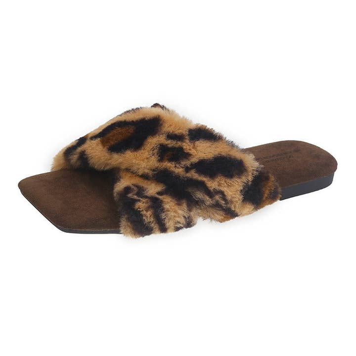 Dipped Shop - Wholesale Slippers – Women's - Square-Toe Cross-Strap Fuzzy Slippers DP25G4674
