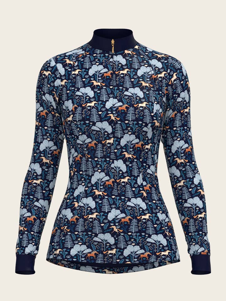 Forest on Navy Quarter Solskjorta med dragkedja för wholesale av Espoir Equestrian