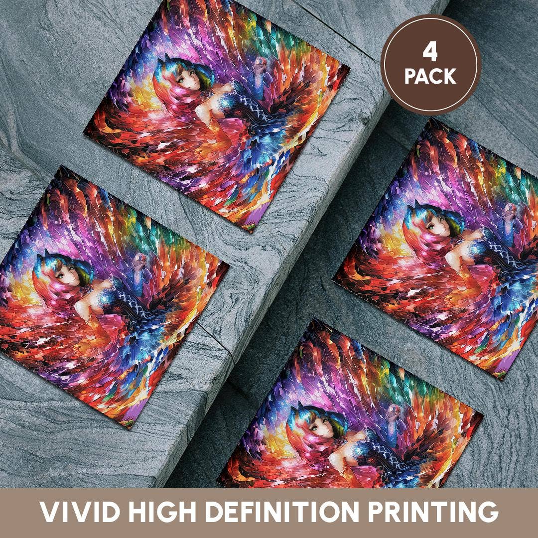 3dRose - Wholesale Coasters - 3dRose, Cat Woman. Cute cat girl in the vortex of colors. Funny awesome gift, Coaster5