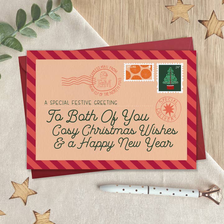 To Both Of You - Christmas Postcard Greeting Card for wholesale by Two For Joy Illustration