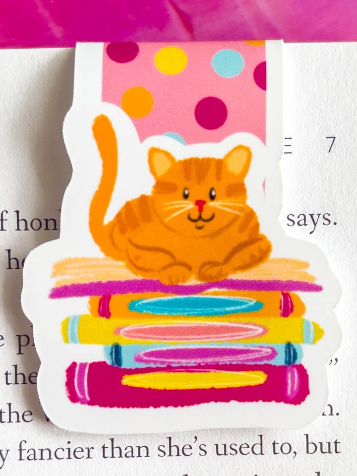 Cat on a Book Stack Magnetic Bookmark for wholesale by Emily Cromwell Designs