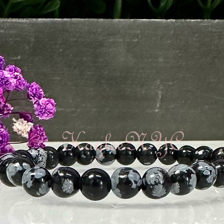 KayleeNYC - Wholesale Beaded Bracelet - Natural Snowflake Obsidian 6mm 7.5” Crystal Bracelet3