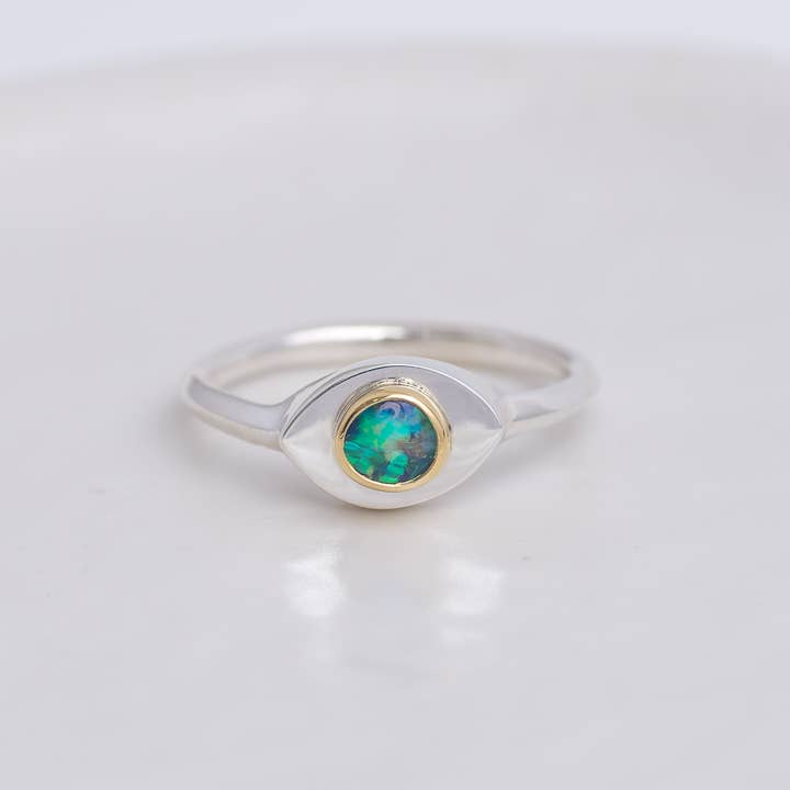 Silver + 22k Gold Mini Vision Ring ◇ Australian Opal ◇ Custom size for wholesale by Mahka Jewelry