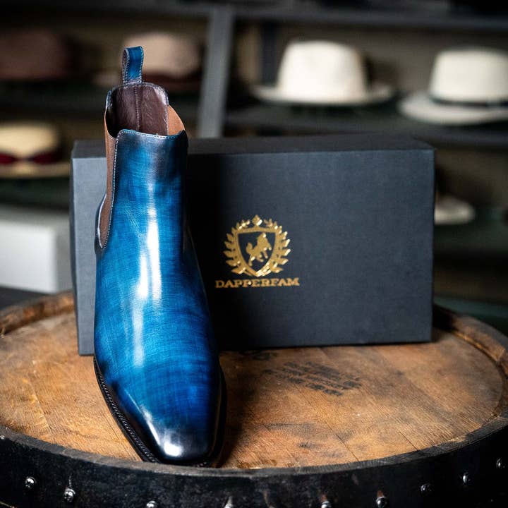 Monza Men's Italian Leather Chelsea Boots in Denim for wholesale on Faire6