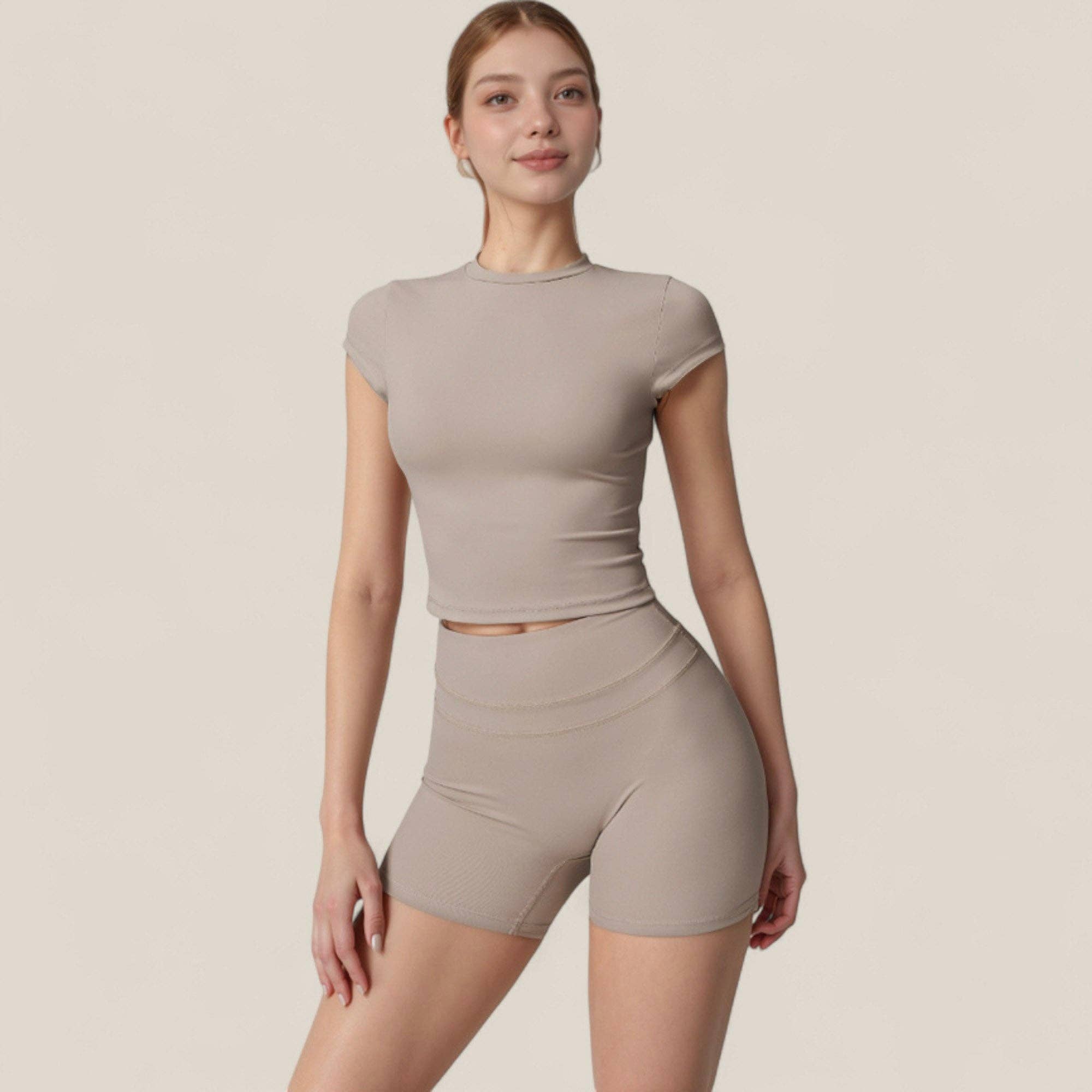 Active by Anna-Kaci - Wholesale Athletic Top - Women's - Fitted Crop Active Tee Short Sleeve Round Neck Stretch17