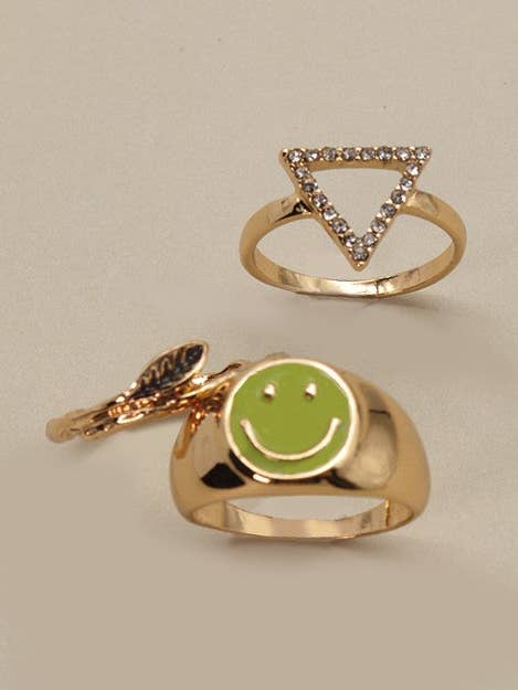 SMILE TRIANGLE LEAF RING SET | 31R22024 for wholesale by JOSSLYN by wall to wall