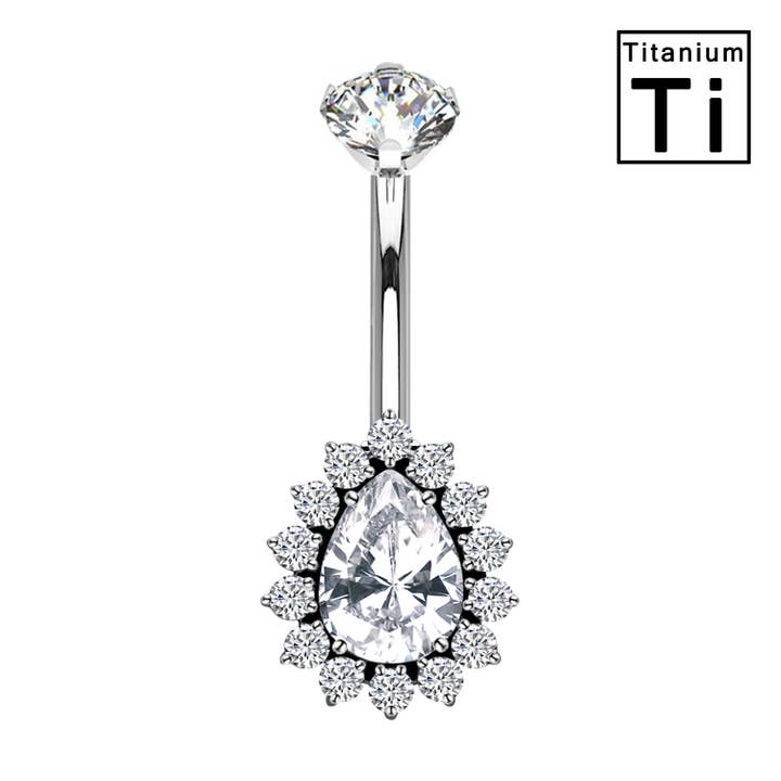 Awaken - Venta al por mayor Pendiente sin pareja - Piercing Banana Ombligo en Titanio con Cristal Gota