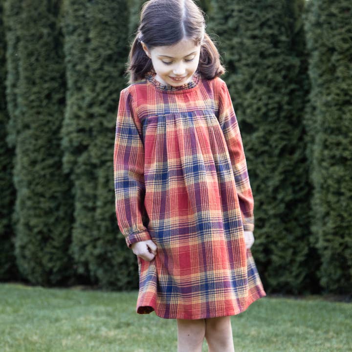 Beet World - Wholesale Dress - Kids - Myrtle Dress | Orange Winter Plaid1