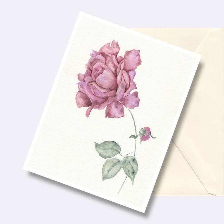 Plum Rose Floral Art Greeting Card for wholesale by Fine Art For Small Spaces