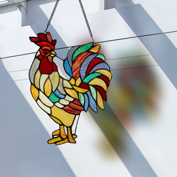 River of Goods - Wholesale Suncatcher - 15.25"H Roland the Red Rooster Stained Glass Window Panel