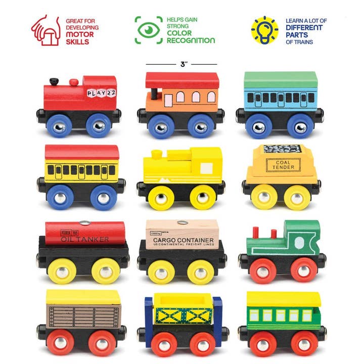 Play22 - Vendita all'ingrosso Set di giocattoli - Bambini - "Set di Treni in Legno 12 Pezzi - Motrici Magnetiche e Giocattoli"