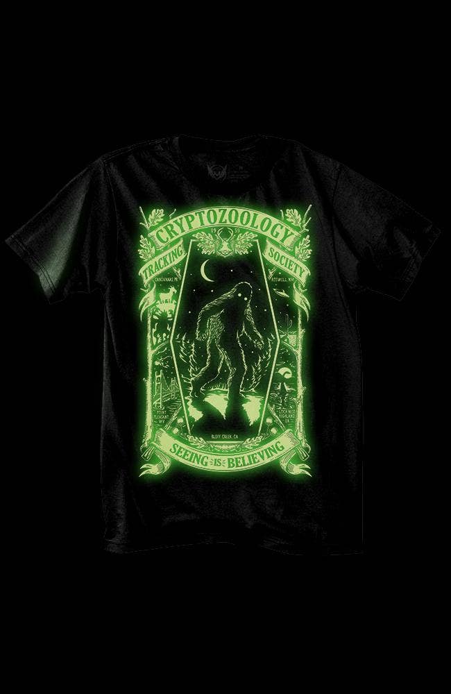 Maiden Voyage Co. - Wholesale Screen Printed T-Shirt - Unisex - Cryptozoology Tracking Society Unisex Tee - Glow in the Dark1