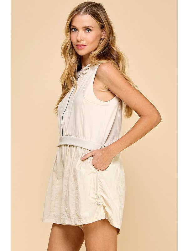TCEC - Wholesale Romper - Women's - CP10102-Stylish Hooded Romper With Mixed Media Fabric