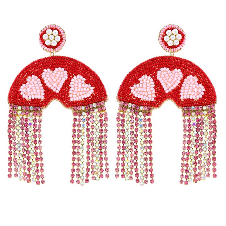 SP Sophia Collection - Wholesale Dangle Earrings - 2-Tier Heart Rainbow Valentine Beaded Earrings