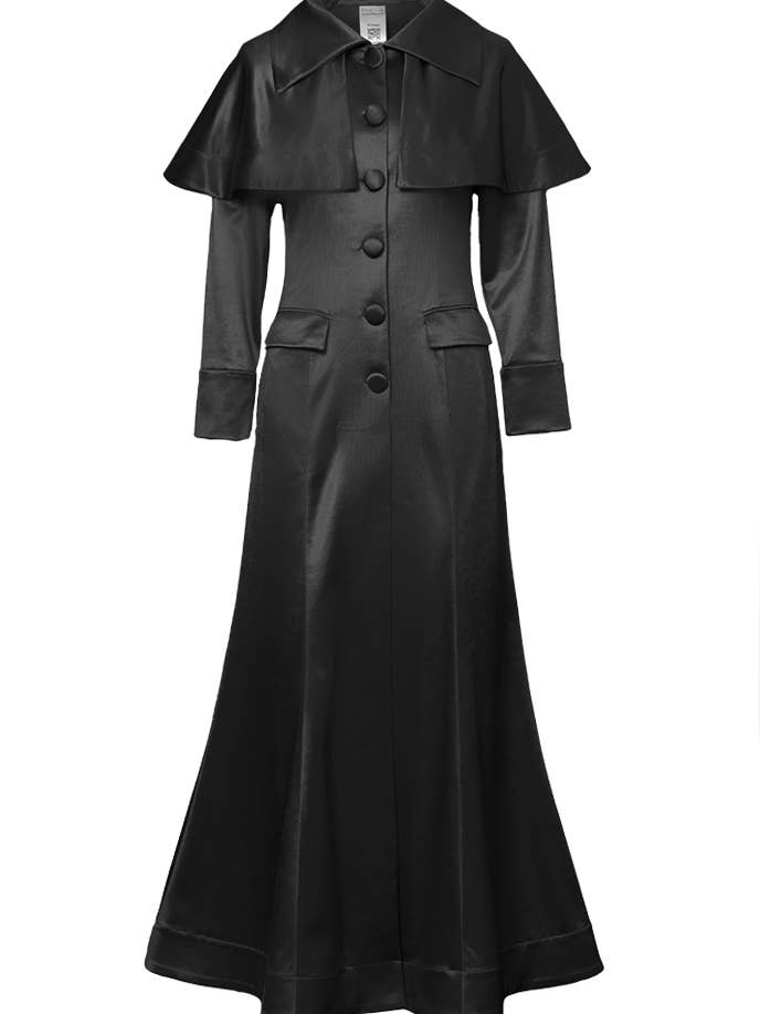 Chique maxi-jas met sterrenponcho in zwart 031524 voor wholesale door CHIC STAR