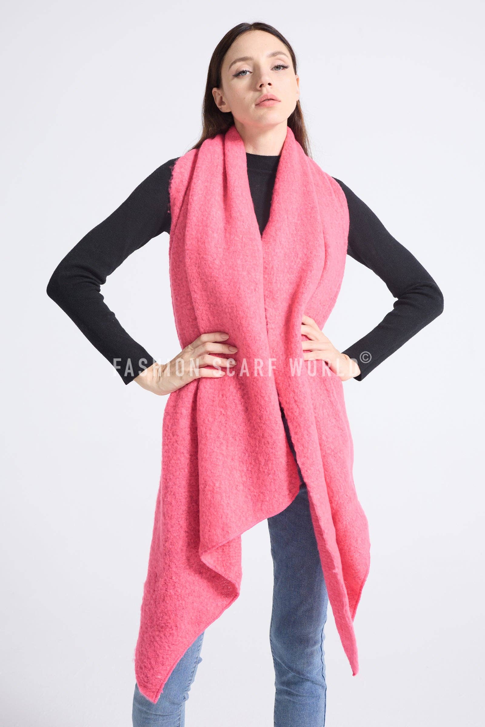 Fashion Scarf World - Wholesale Scarf - Women's - Plain Boucle Diagonal Edge Wool Scarf20