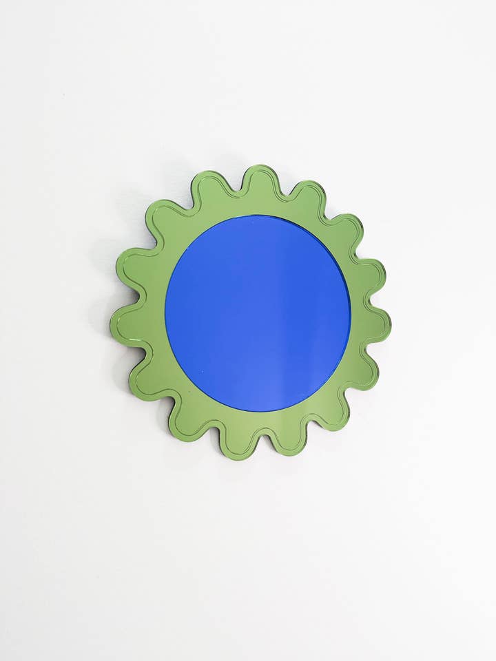 Small Round Acrylic Flower Mirror Green & Blue for wholesale by TYST