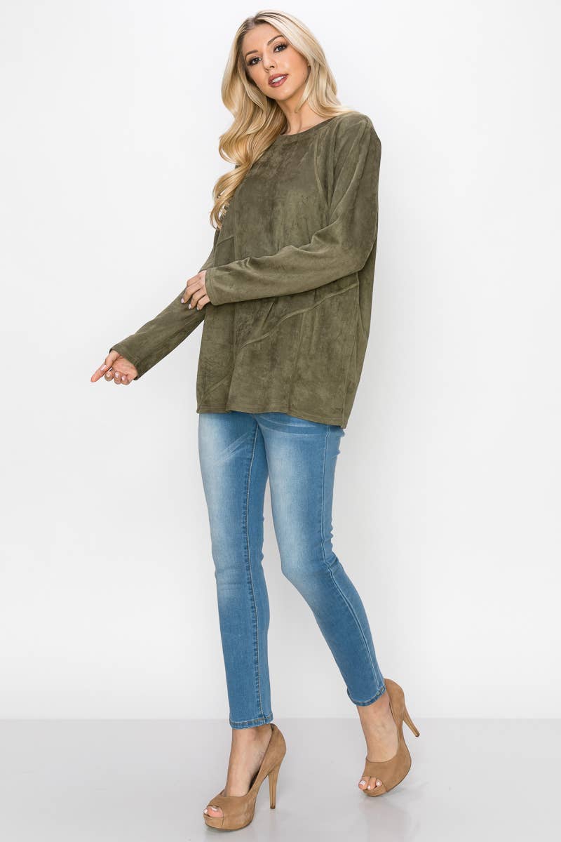 Joh Apparel - Wholesale Blouse - Women's - Aldis Stretch Suede Stitched Top8