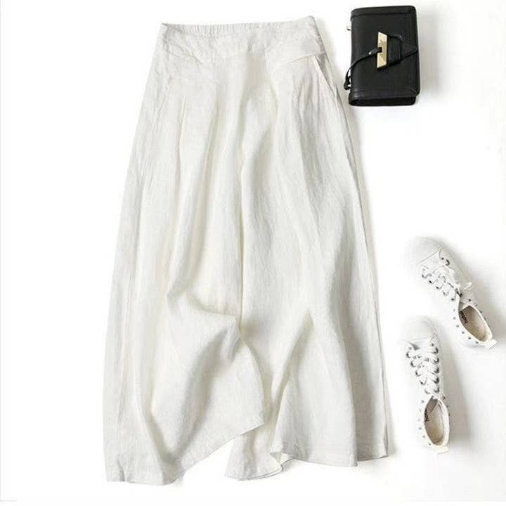 FurDecoration - Wholesale Pants - Women's - High Waist Wide Leg Pants - Solid Color Lightweight Crop1