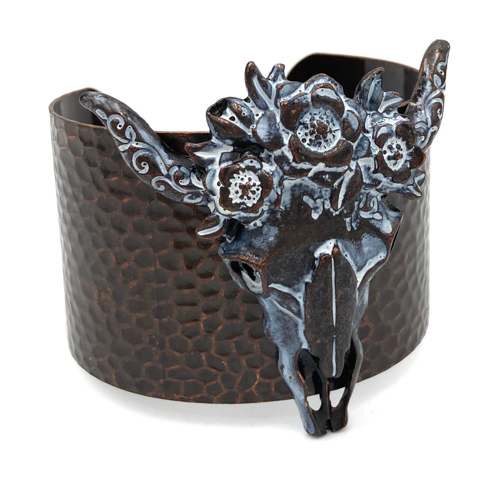 Lunar Deer - Wholesale Cuff bracelet - Longhorn Skull Bohemian Flowers Western Wide Cuff Bracelet1