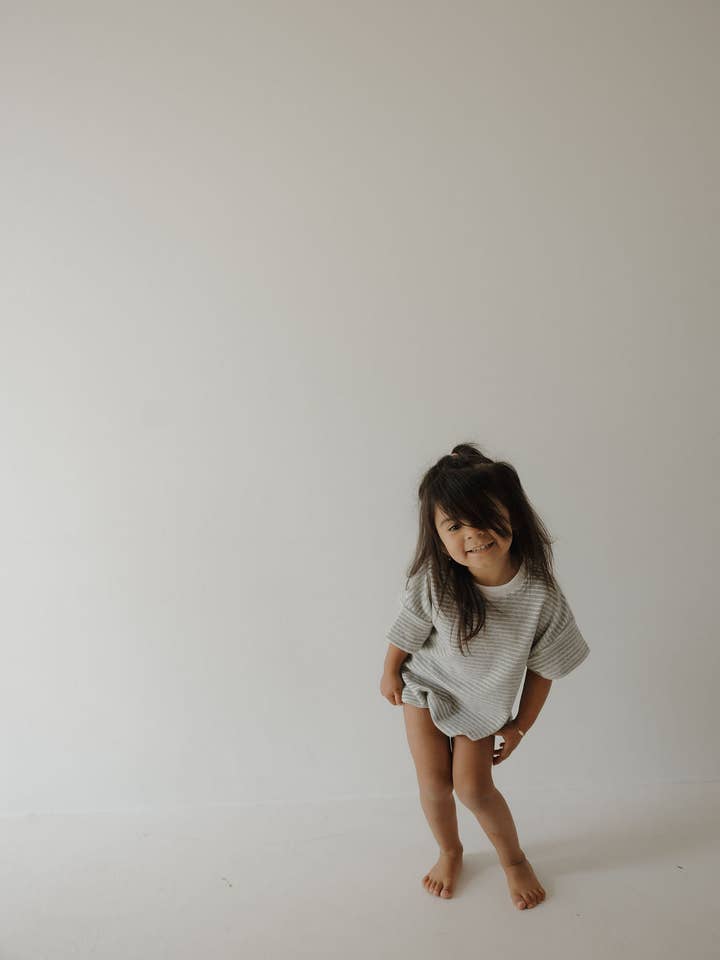 Forever French Baby - Wholesale Bodysuit (Non-Footed) - Baby - Terry T-Shirt Romper | Grey Stripe