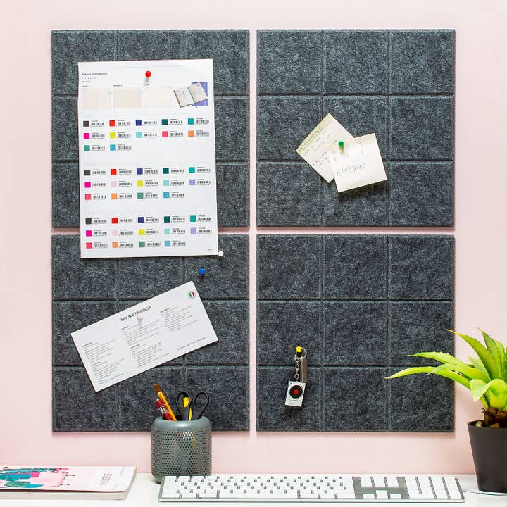 Zelfklevend vilten prikbord (set van 4) - Vierkant/Donkergrijs voor wholesale door Funky Felt