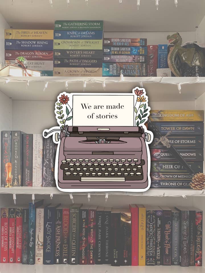 We Are Made of Stories Bookish Typewrite Sticker for wholesale by BareBookish