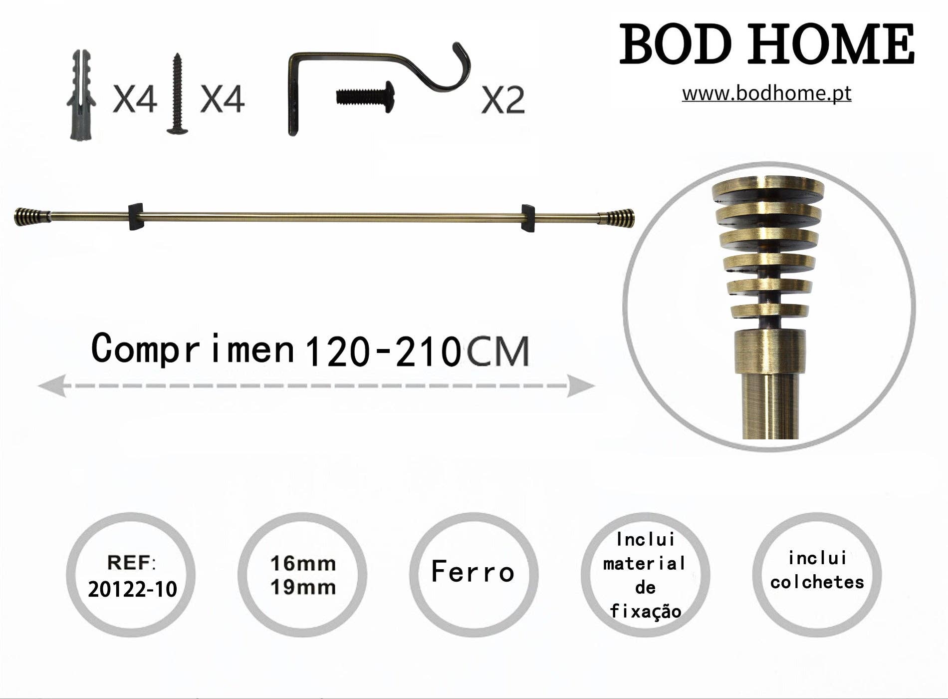 BOD HOME - Wholesale Curtain Rod - Curtain Rod 120-210cm Golden Spiral2