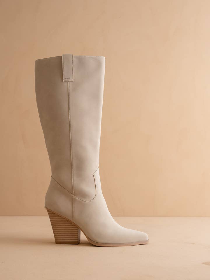The Collins | Light Grey Pointed Toe Western Knee Boot for wholesale by OASIS SOCIETY