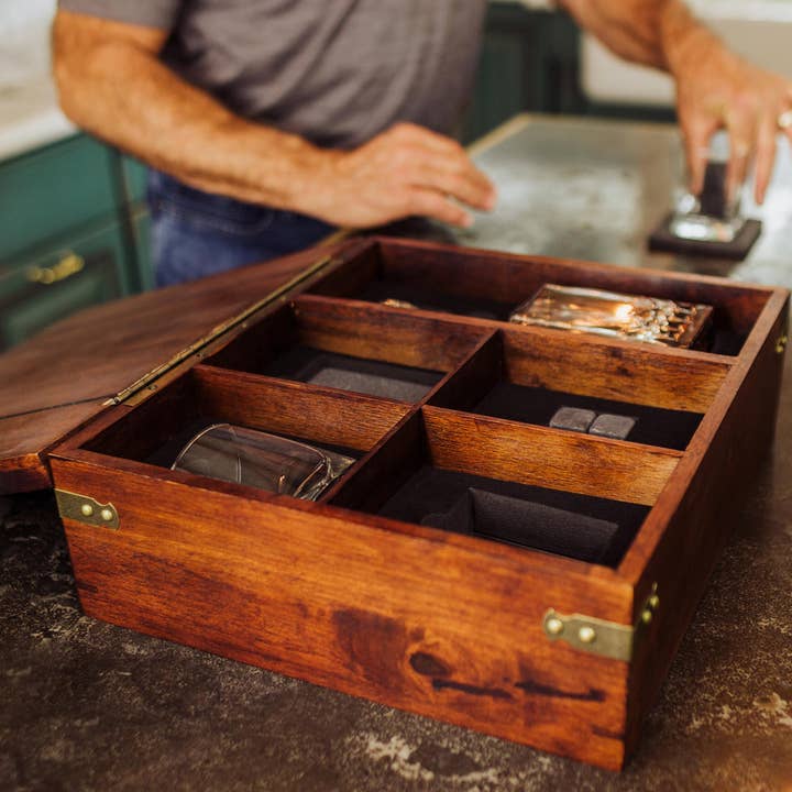 Dark Stain Parawood Whiskey Box with Decanter - Gift Set for wholesale on Faire5