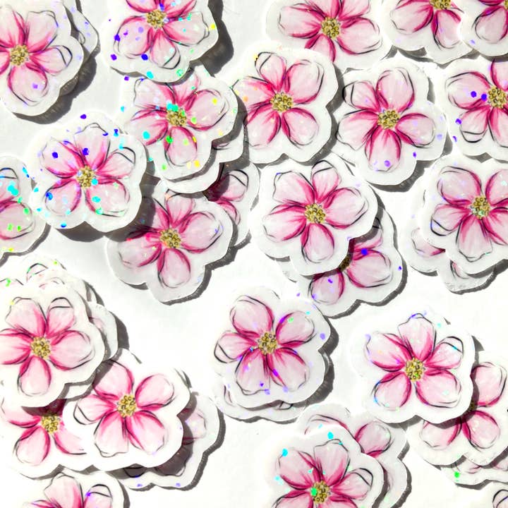 Mini Autocolantes Flor Glitter Rosa - Sacos 5 Peças por atacado de stickersbyjodi