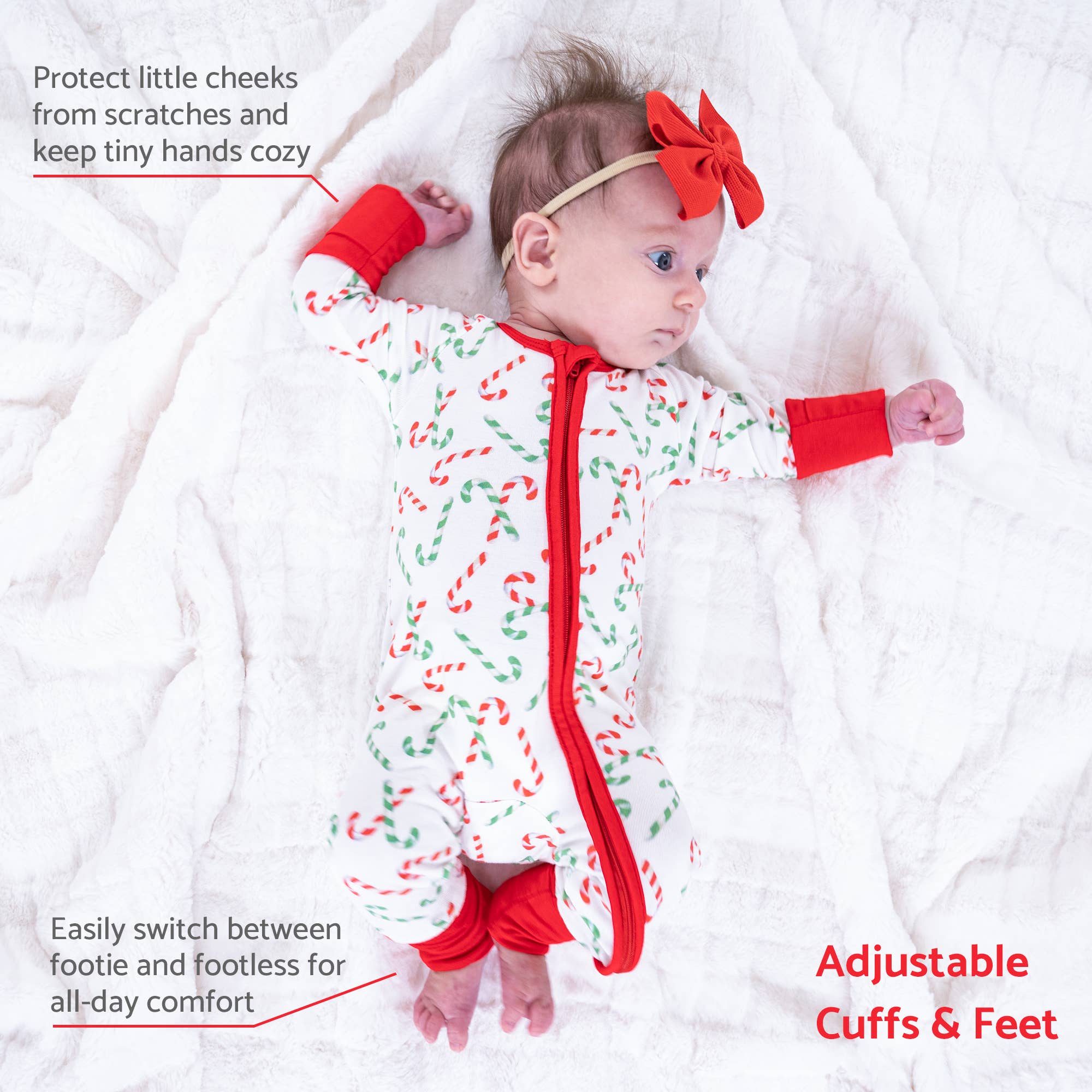 LollyBanks - Wholesale Sleepsuit - Baby - Candy Cane Christmas Holiday Baby Bamboo Pajamas3