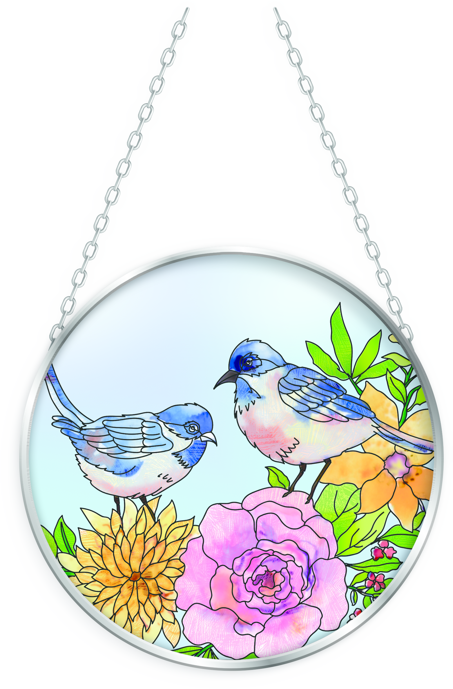 Bridgeton Hall – wholesale Suncatcher – Blue Bird Rose - 4.5" Medium Glass Circle Suncatcher0