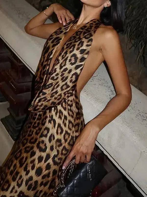 deep v neck sleeveless leopard print maxi dress for wholesale on Faire3