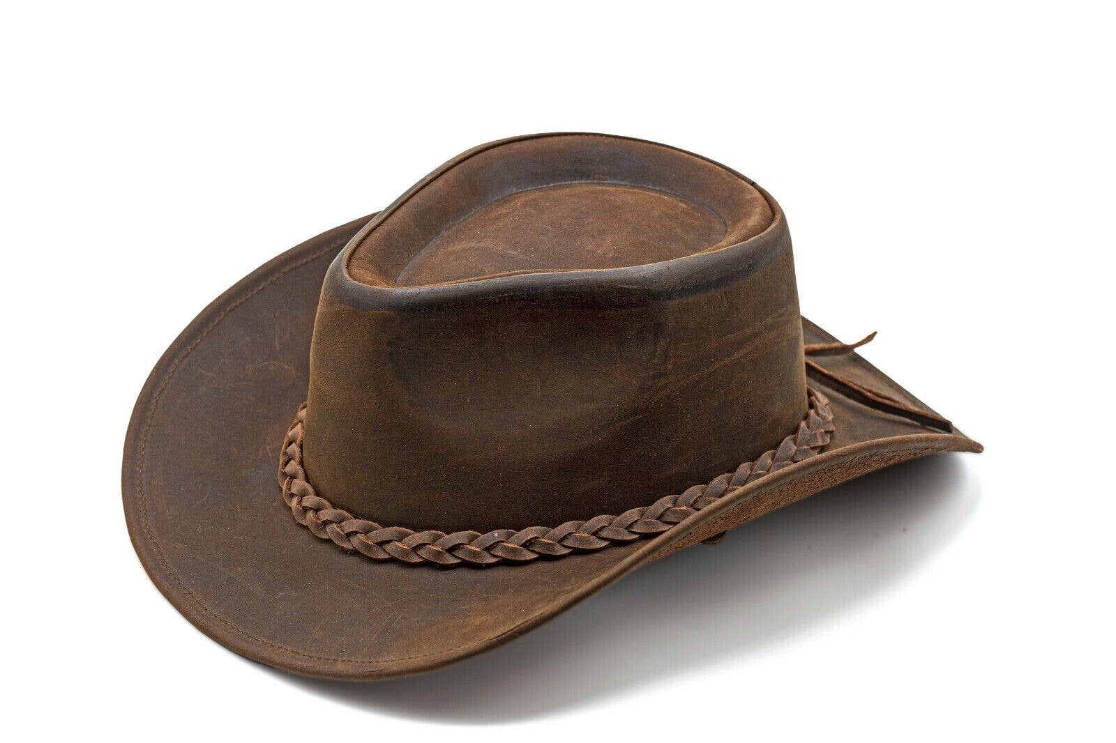 Hadzam - Wholesale Cowboy Hat - Unisex - Unisex Brown Shapeable Western Leather Outback Cowboy Hat3