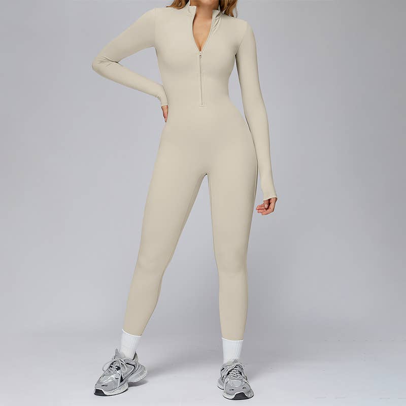 WONDERXFANS – wholesale Unitard – Women′s – Long-sleeved stand-up collar slim-fit sports jumpsuit9