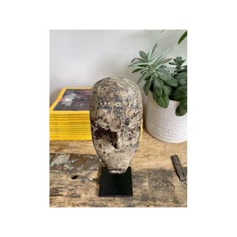 Paloma Black (Casa Natura Design, S.L.) - Wholesale Decorative Tabletop Object - Small Wooden Hand Carved Mask On Stand With Metal Base2