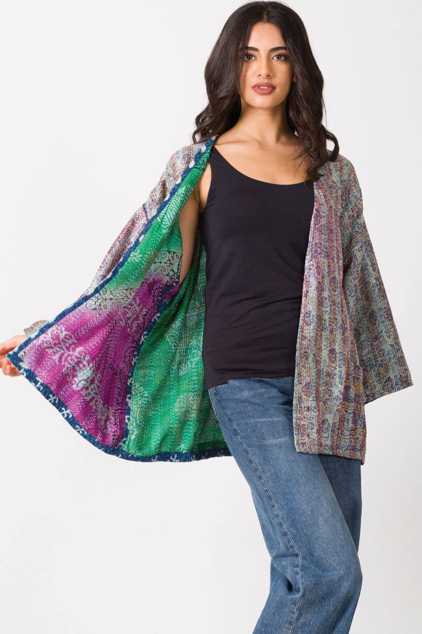 Sevya Handmade - Wholesale Kimono - Women's - Reversible Silk Kantha Kimono Jacket10