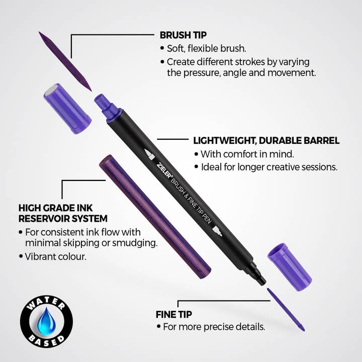 Zieler – wholesale Pen – 18 Brush & Fine Tip Pens with Water brush - 092995591